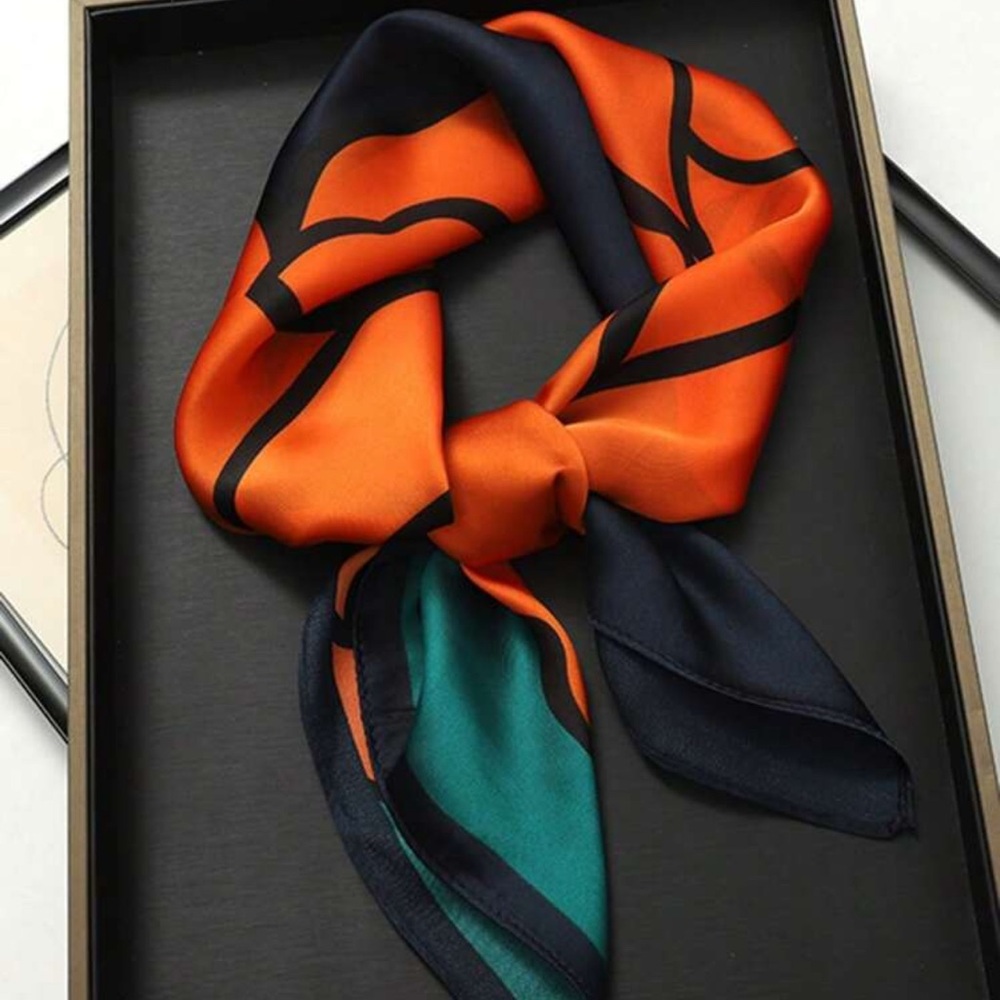 Vibrant Orange and Teal Silk Scarf